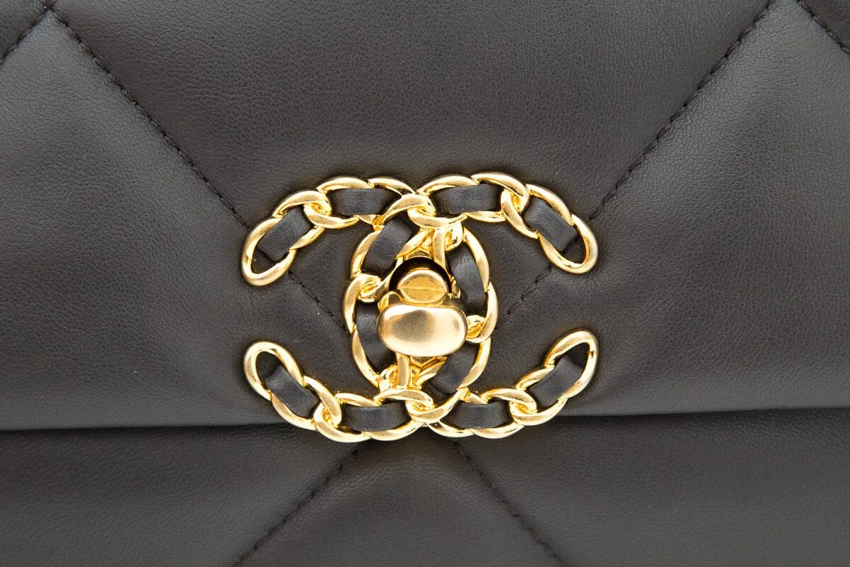 2020 Chanel 19 Grey Lambskin Quilted Flap Handbag