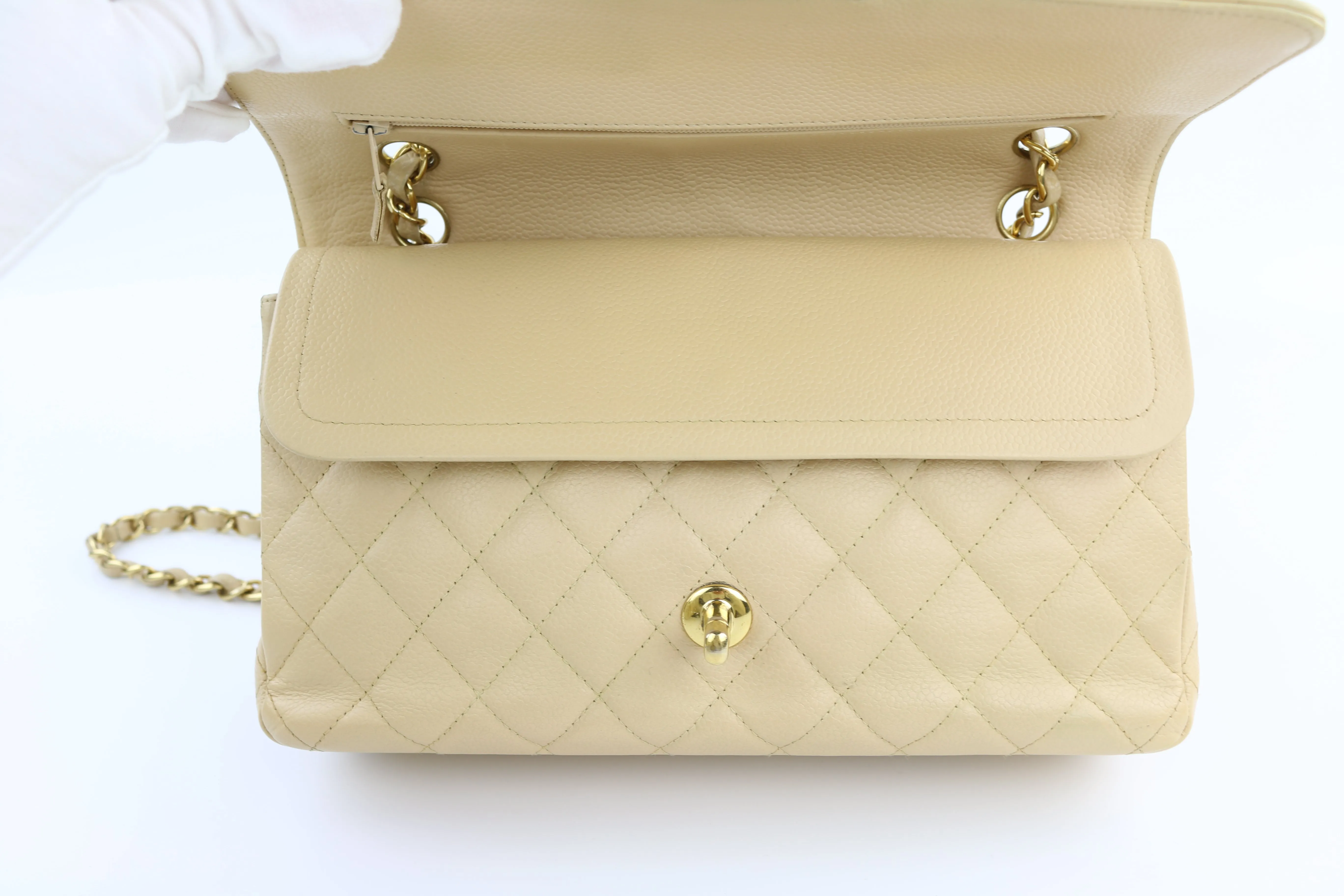 Beige Caviar Medium Classic Flap