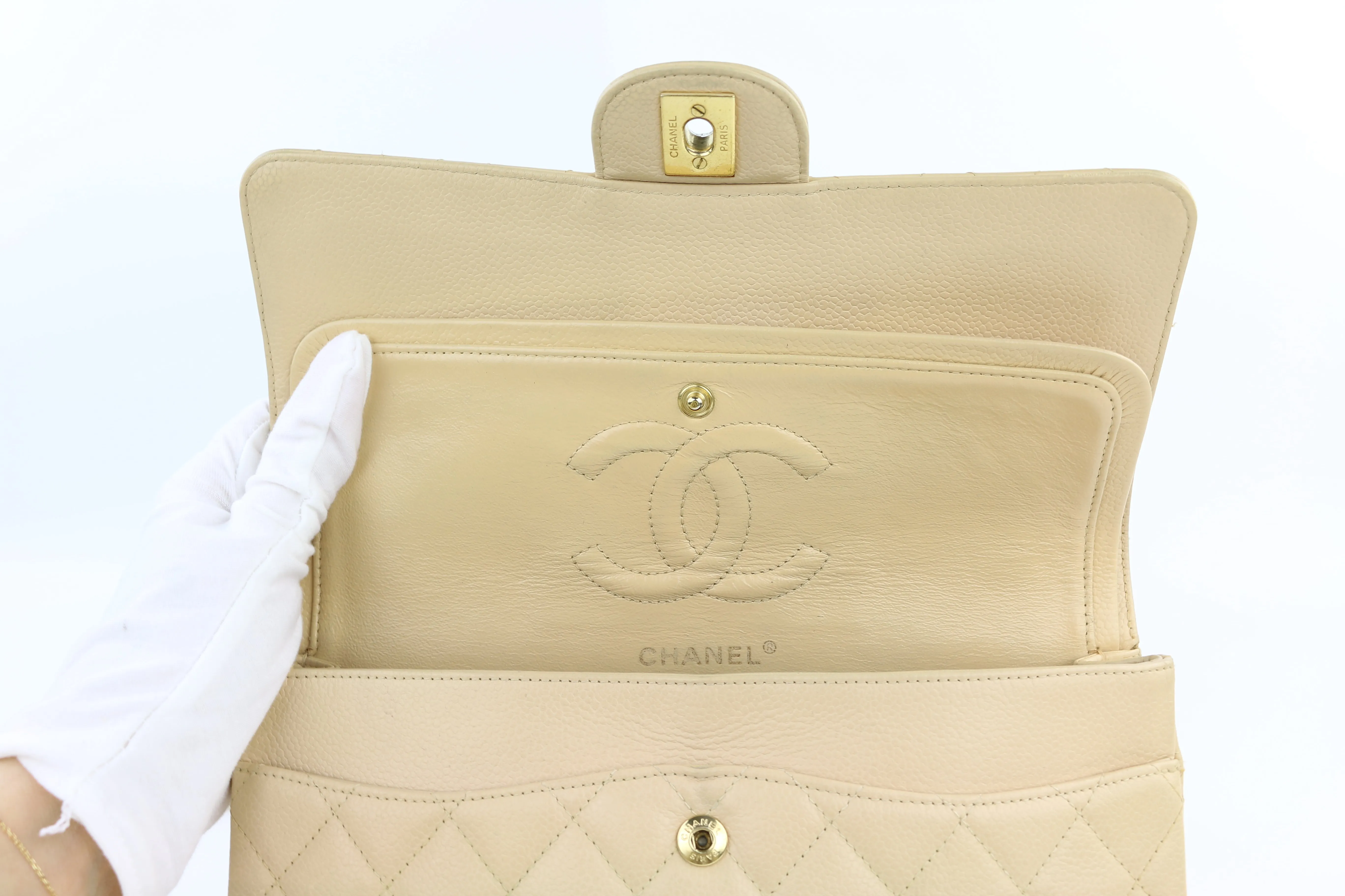 Beige Caviar Medium Classic Flap