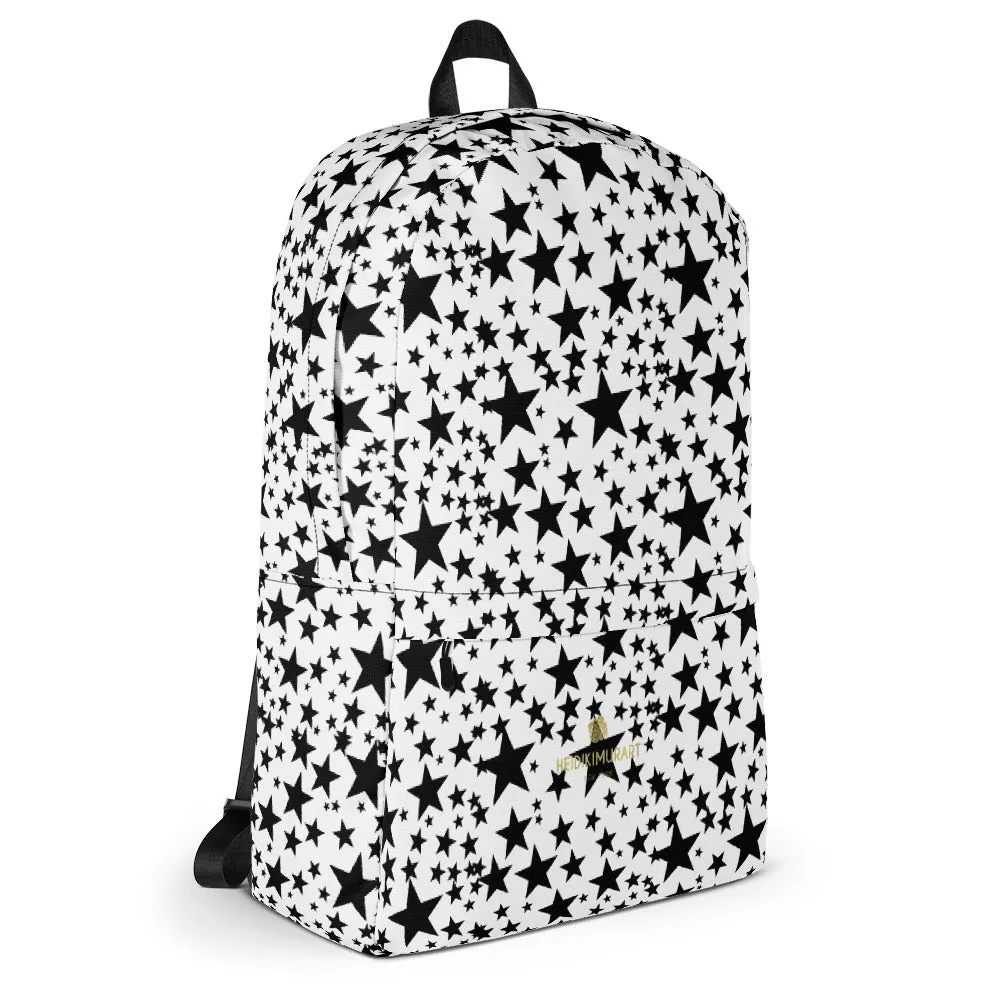 Black Rock Star Backpack, Star Pattern Premium Med. Size Laptop Bag - Made in USA/EU