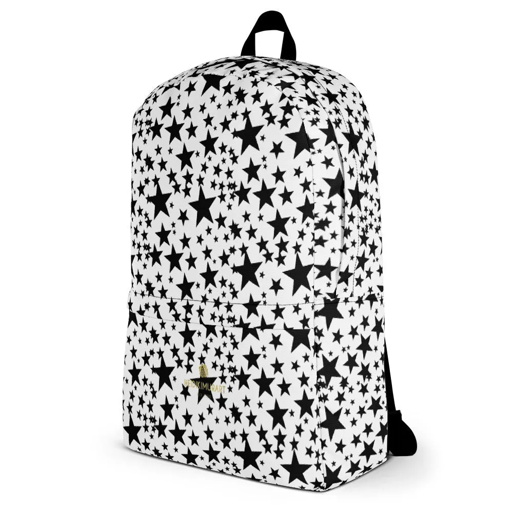 Black Rock Star Backpack, Star Pattern Premium Med. Size Laptop Bag - Made in USA/EU