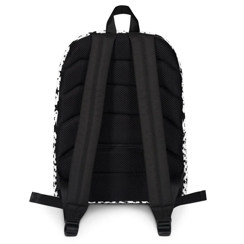Black Rock Star Backpack, Star Pattern Premium Med. Size Laptop Bag - Made in USA/EU