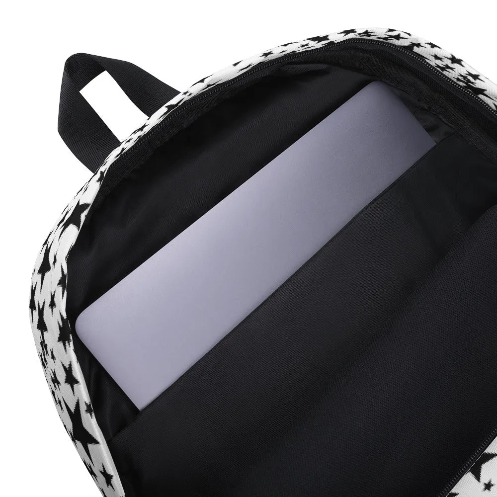 Black Rock Star Backpack, Star Pattern Premium Med. Size Laptop Bag - Made in USA/EU