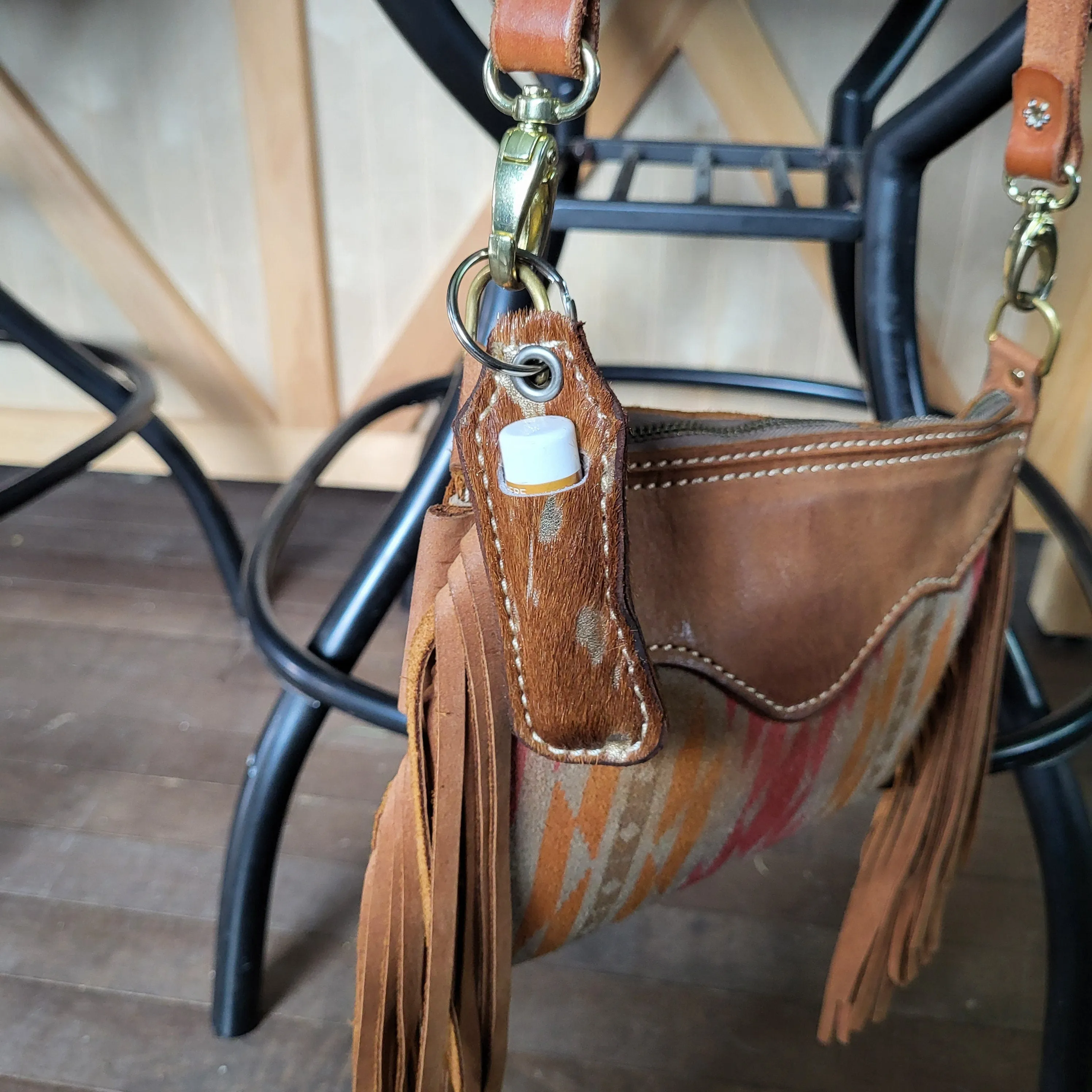 Cowhide Lip Balm Keychain