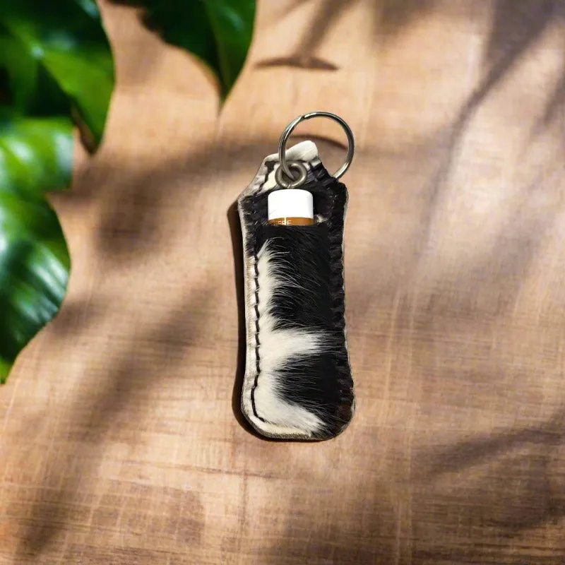Cowhide Lip Balm Keychain