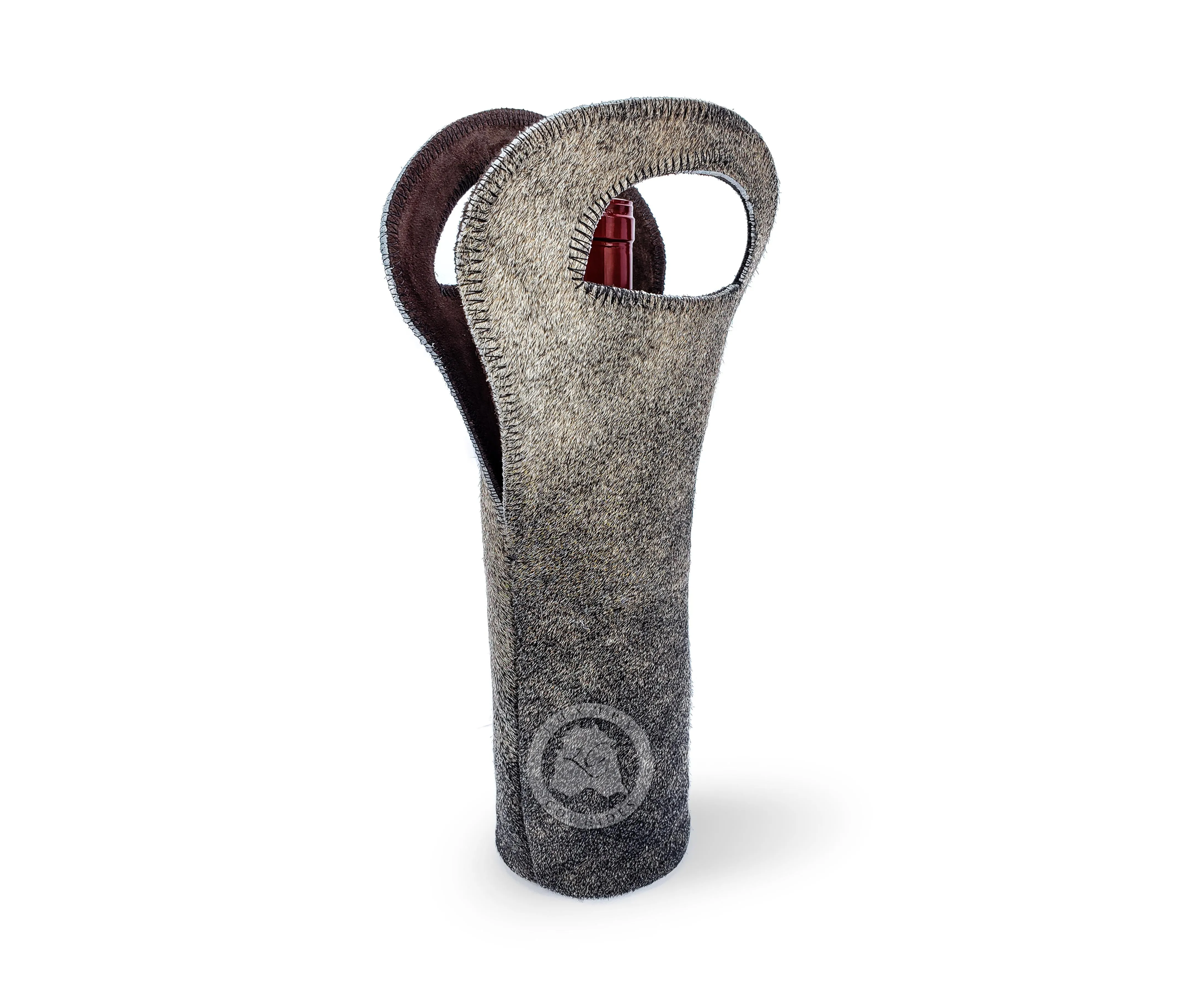 Cowhide Wine Bottle Holder - Greyish