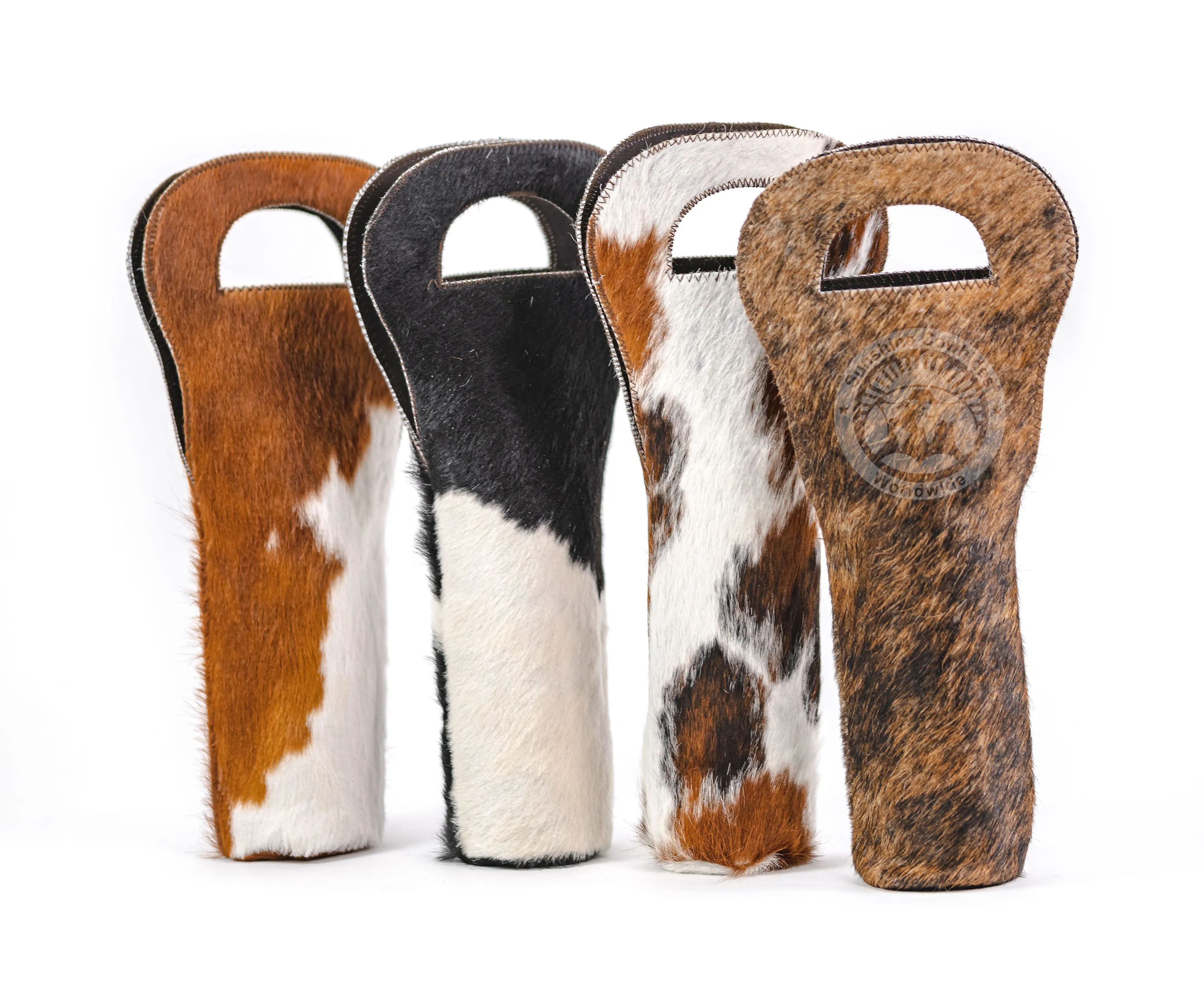 Cowhide Wine Bottle Holder - Greyish