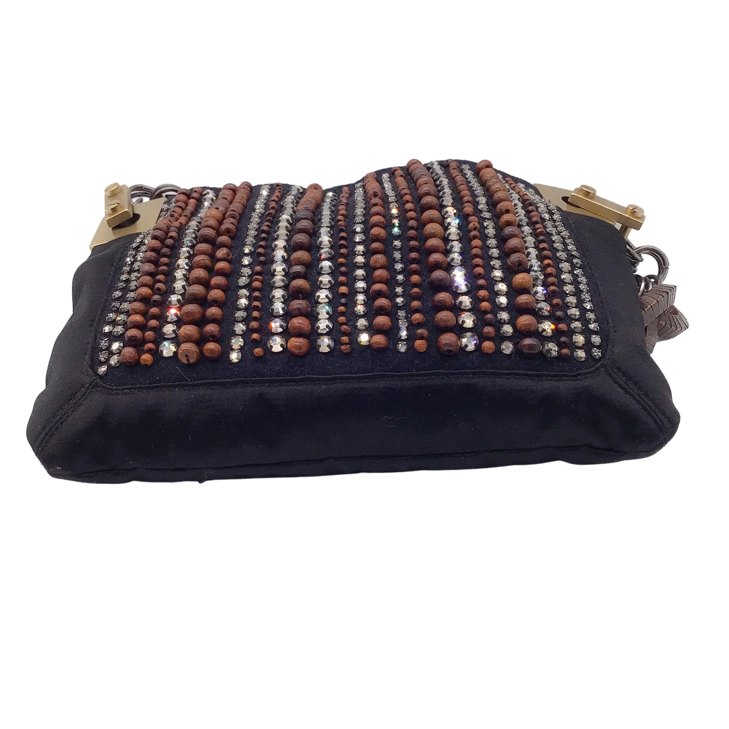 Lanvin Black Beaded and Rhinestone Embellished Silk Shoulder Bag
