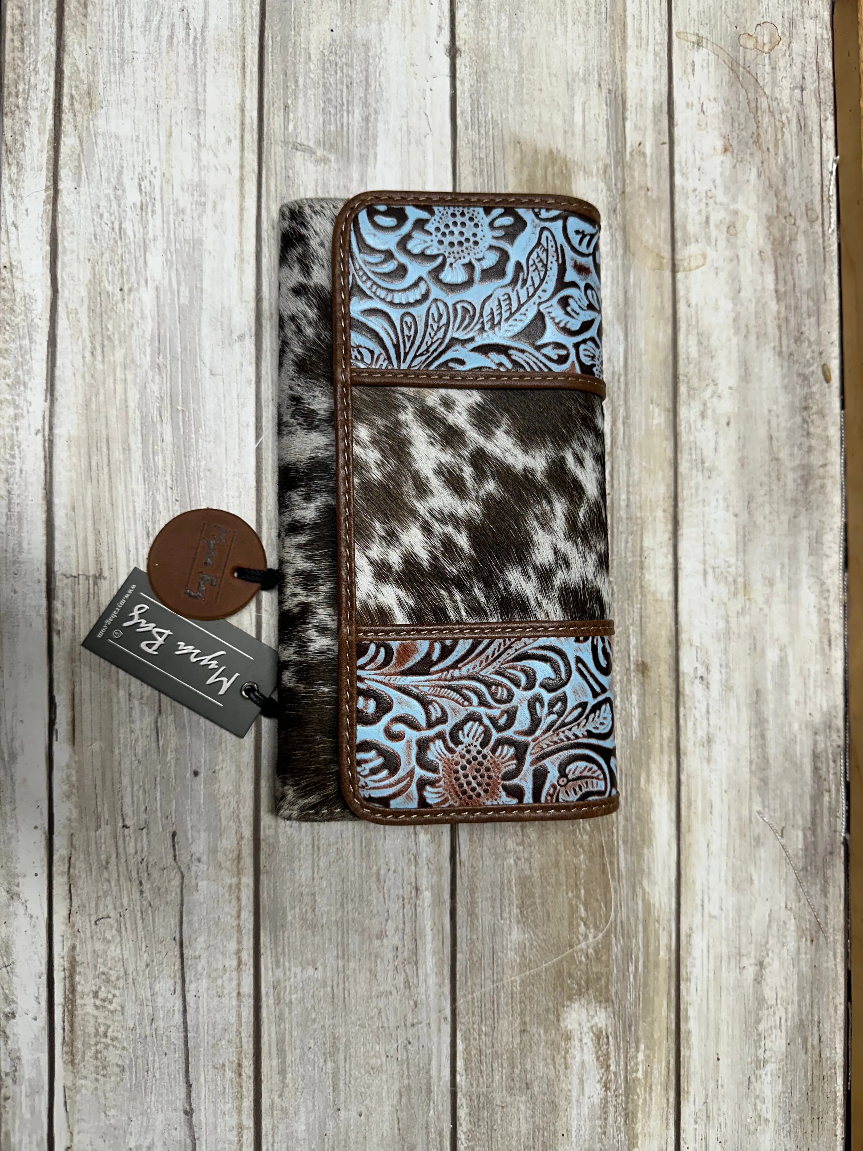 Myra dark brown and white cowhide womens wallet