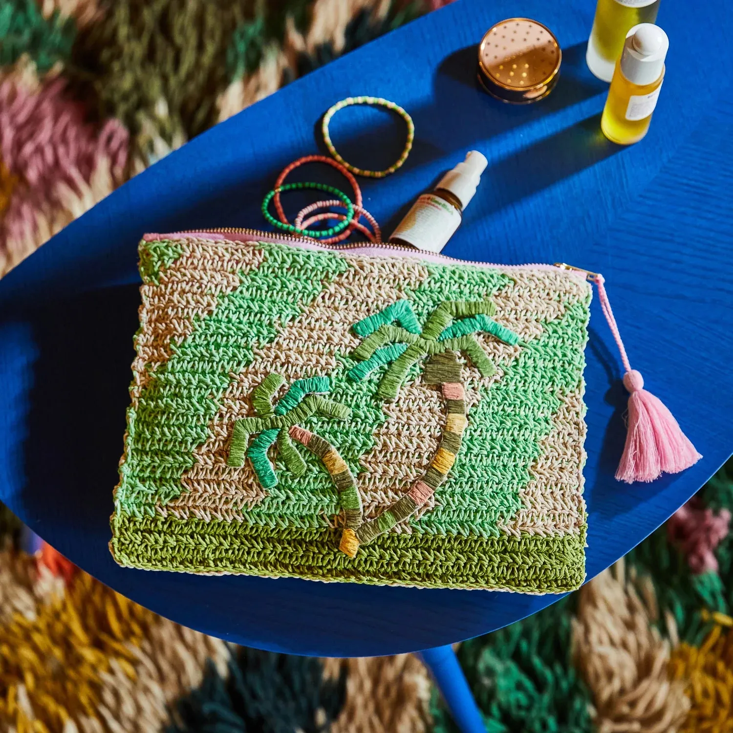 Sage x Clare San Carlos Rafia Clutch