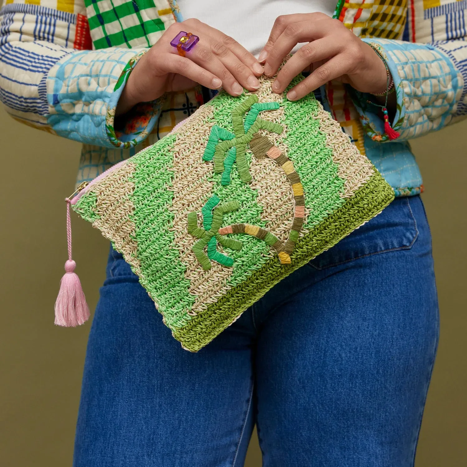 Sage x Clare San Carlos Rafia Clutch