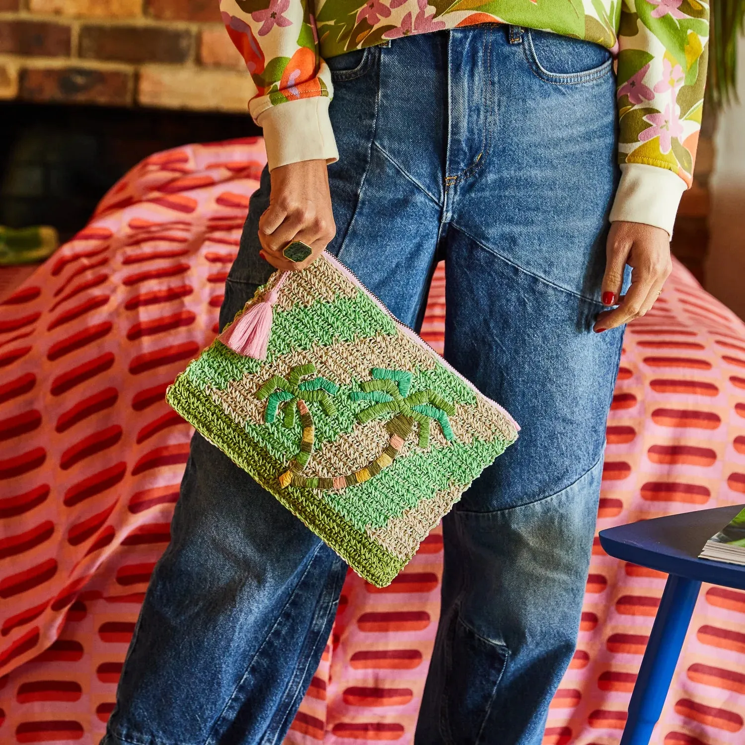 Sage x Clare San Carlos Rafia Clutch