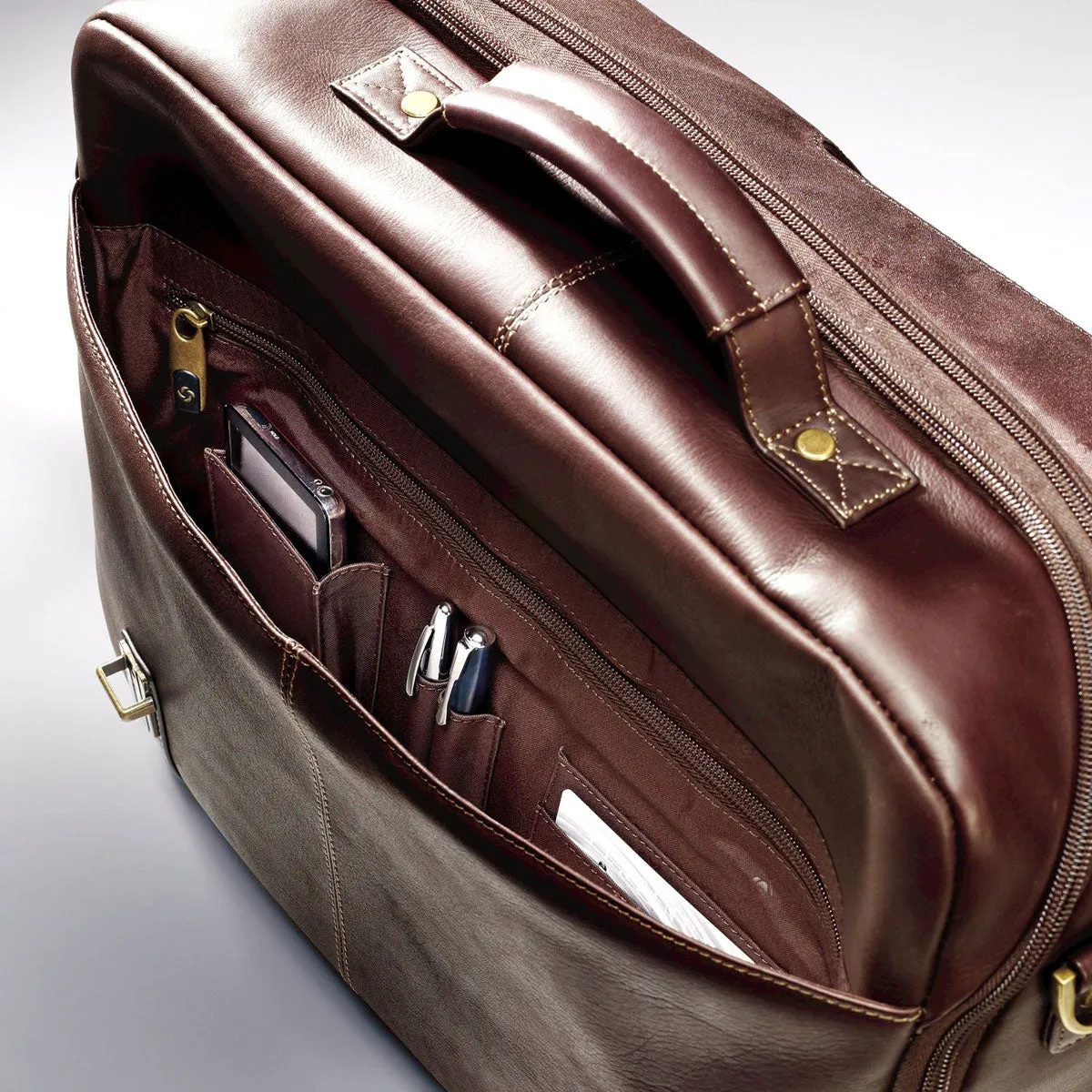 Samsonite Leather Business Cases Flapover Case Dbl Gusset