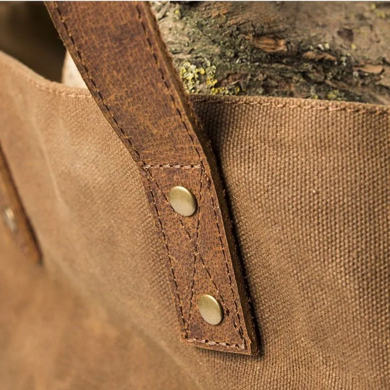 Waxed Canvas & Leather Handled Log Bag