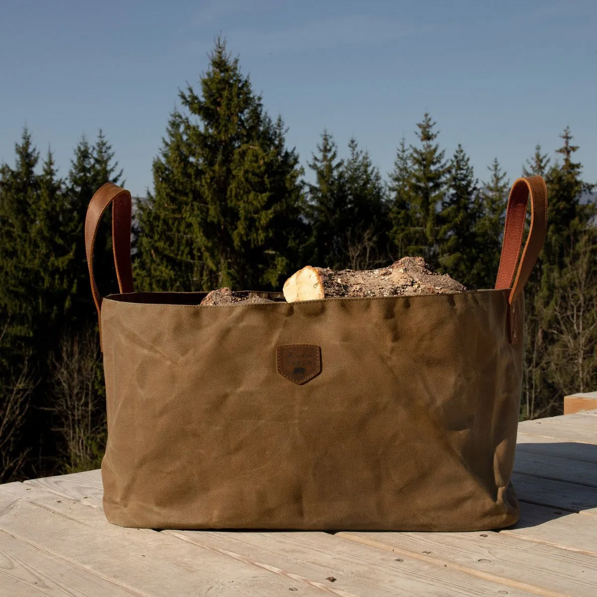 Waxed Canvas & Leather Handled Log Bag